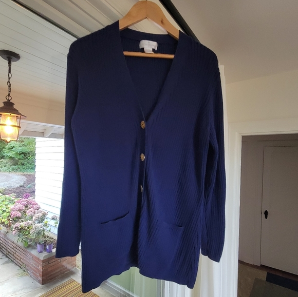Soft Surroundings Button Up Ribbed Dark Blue Cardigan Women's Size 1X - Picture 1 of 8